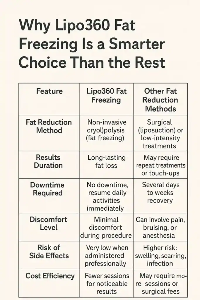 Is it possible to permanently freeze fat cells? 2 Table showing benefits of fat freezing to remove fat cells Sudbury from Lipo 360
