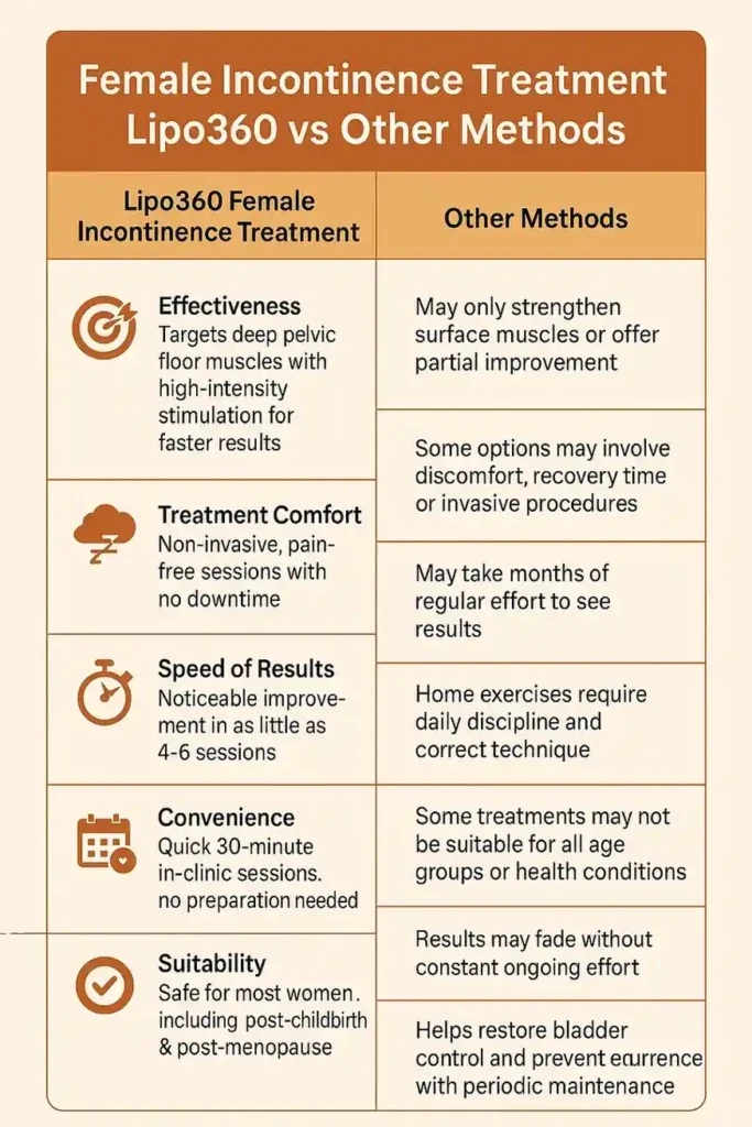 Comprehensive Guide To Female Incontinence Treatment Options 1 Table showing benefits of incontinence treatment Sudbury